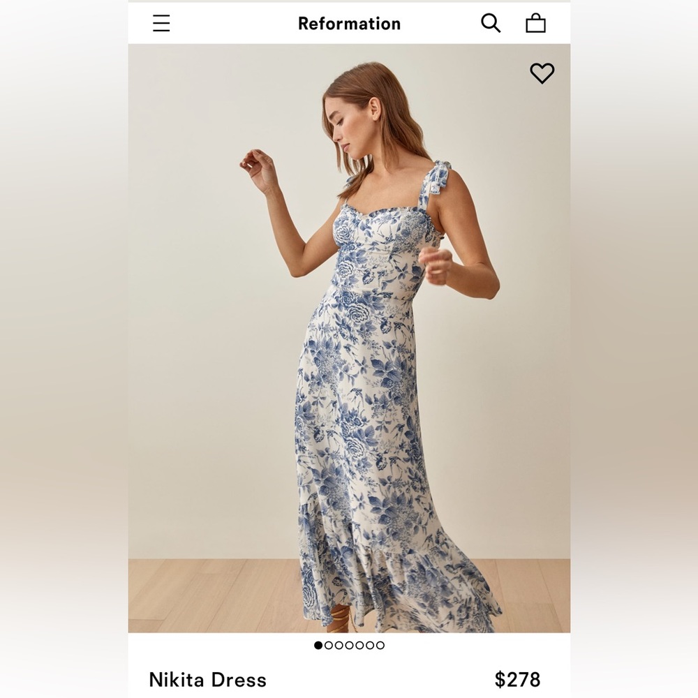 NWT Reformation Nikita Dress, Sz 2 (light blue print)